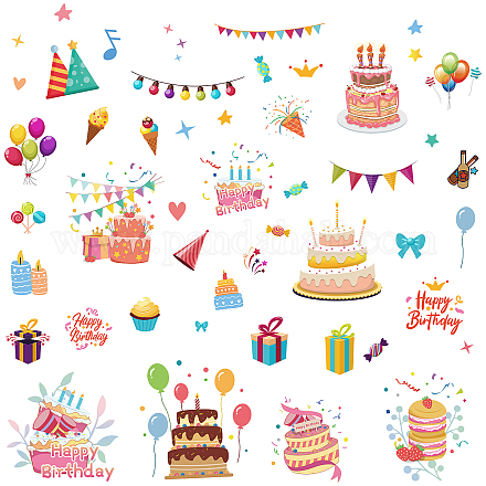 8 hoja 8 estilos pastel de cumpleaños pegatinas de pared impermeables de pvc DIY-WH0345-082-1