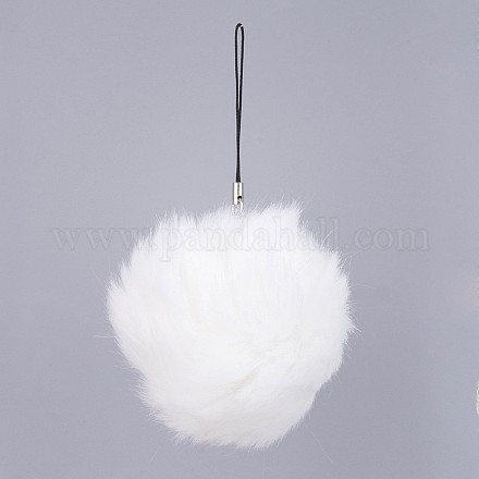 ポンポンボール携帯ストラップ  偽のウサギの髪で  ホワイト  115mm MOBA-G065-A14-1