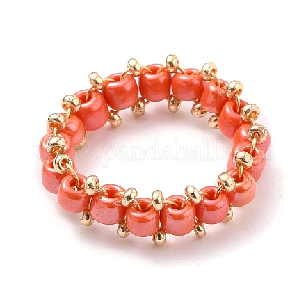 Round Glass Seed Beaded Finger Rings RJEW-JR00307-06-1