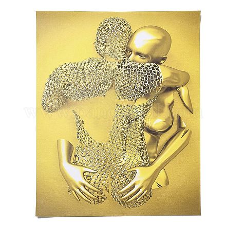 3D効果化学繊維油キャンバス吊り絵画  キスをするカップルの寝室の装飾  ウォールアートロマンチックな抱き合うカップルのポスター印刷画像  リビングルーム用の抽象的な現代アートワーク  恋人の模様  400x300x3mm AJEW-C023-01C-02-1