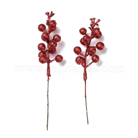 プラスチック製の模造果実の茎の付属品  鉄と泡の発見  グリッターパウダー  DIYのクリスマスツリーのために  花輪  パーティーデコレーション  レッド  180x49x35mm DIY-B048-02C-1