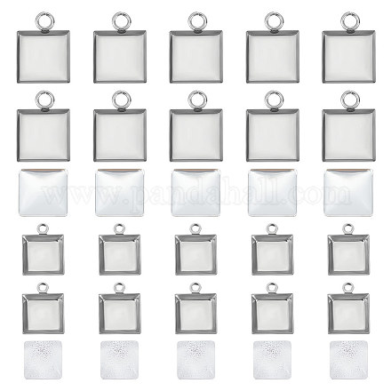 UNICRAFTALE 60 Sets 2 Sizes Stainless Steel Square Pendant Cabochon Settings Blank Dome Bezel Tray Charms with Glass Cabochons Blank Pendant Making Kit for DIY Jewelry Making DIY 6/10mm DIY-UN0004-94-1