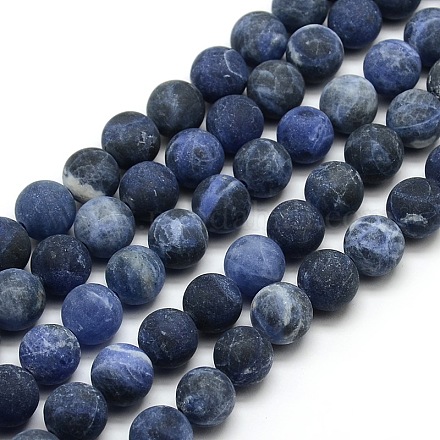 Frosted Natural Sodalite Round Bead Strands G-M064-12mm-01-1