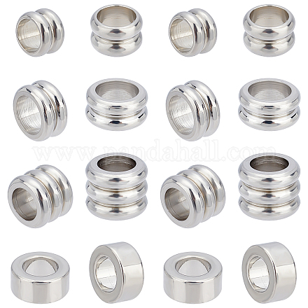 DICOSMETIC 40Pcs 4 Styles Stainless Steel European Loose Beads Column Large Hole Charm Beads Groove Spacer Beads for Bracelet Necklace Jewelry Making，Hole：5~9mm STAS-DC0001-88-1