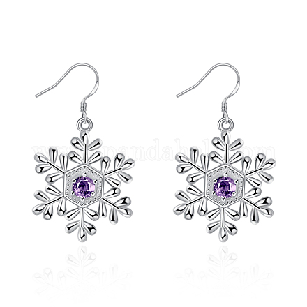 Silver Color Plated Brass Cubic Zirconia Snowflake Dangle Earrings EJEW-BB12300-1