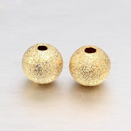 Real 18K Gold Plated Brass Textured Round Beads KK-L147-191-4mm-NR-1
