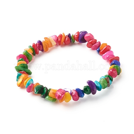Bracciali elasticizzati con perline di conchiglia tinti naturali per bambini BJEW-JB06395-01-1