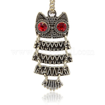 Antique Silver Plated Alloy Rhinestone Owl Pendants for Halloween Jewelry ALRI-J083-21AS-1
