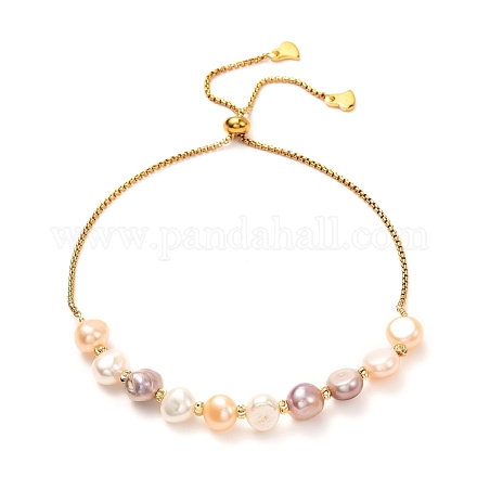 Pulsera deslizante ajustable con cuentas de perlas naturales para regalo de mujer y niña BJEW-JB06820-02-1