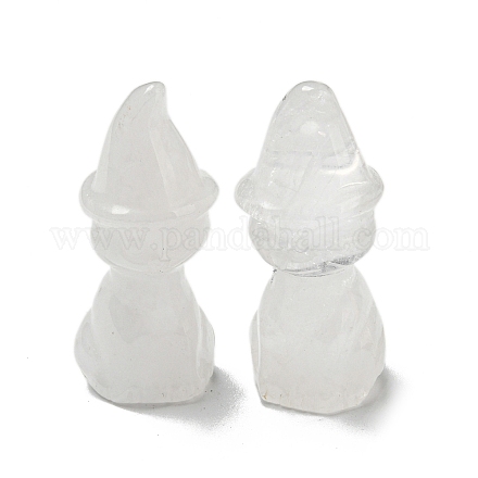 Chat de guérison sculpté en cristal de quartz naturel avec figurines de chapeau de sorcière DJEW-D012-07K-1