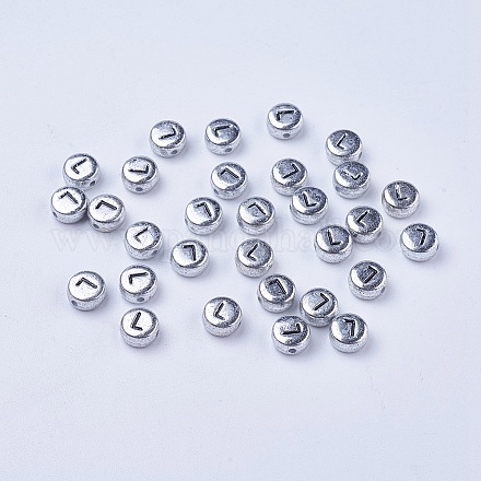 Perline con lettere a foro orizzontale in acrilico placcato color argento PB43C9070-L-1