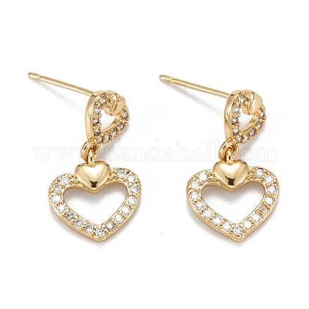 Heart Sparkling Cubic Zirconia Dangle Stud Earrings for Girl Women EJEW-H126-17G-1