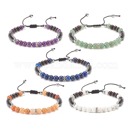 Bracelet de perles tressées en pierres précieuses naturelles et hématite synthétique pour femme BJEW-JB08181-1