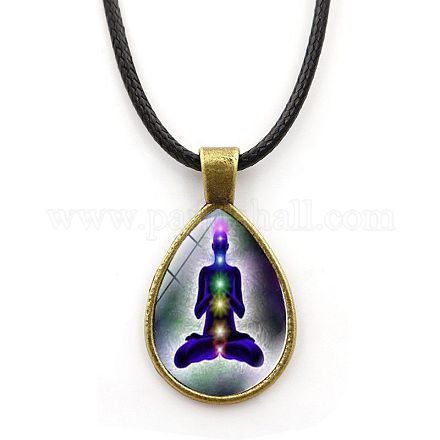 Ожерелье с кулоном в форме капли из сплава для йоги с восковой веревкой для женщин CHAK-PW0001-007H-1