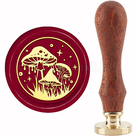 CRASPIRE Mushroom Wax Seal Stamp Star Wax Stamp 30mm/1.18inch Removable Brass Head Sealing Stamp with Wooden Handle for Invitation Envelope Cards Gift Scrapbooking AJEW-WH0184-0728-1