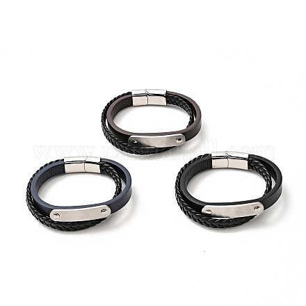 Bracelet multi-rangs double tour tressé en cuir microfibre avec 304 fermoir aimanté en acier inoxydable pour homme femme BJEW-C021-13-P-1