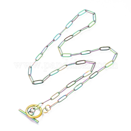 Unisex Vacuum Plating 304 Stainless Steel Paperclip Chain Necklaces NJEW-H215-04MC-1