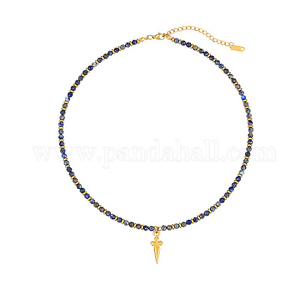 Halskette mit Kreuzanhänger aus Edelstahl mit natürlichen Lapislazuli-Perlen MG1904-3-1