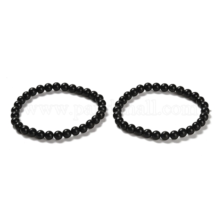 Bracelets extensibles en perles rondes en shungite naturelle BJEW-NH0001-01B-1