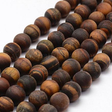 Frosted Natural Tiger Eye Beads Strands G-F364-18-12mm-1