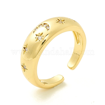 Clear Cubic Zirconia Moon and Star Open Cuff Ring for Women ZIRC-P096-03G-1