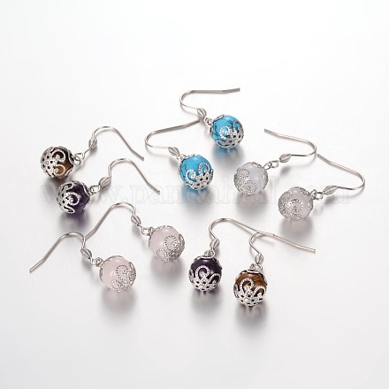 Round Gemstone Dangle Earrings EJEW-JE01765-1