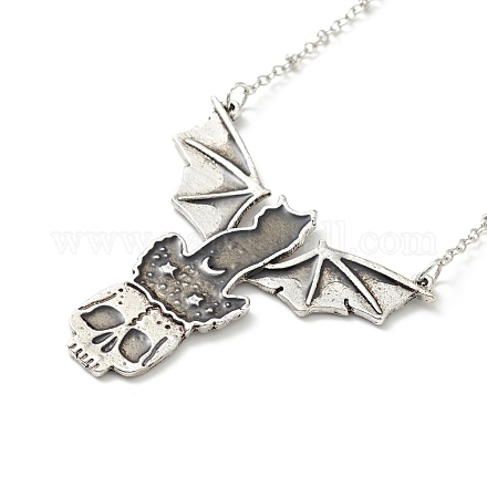 Alloy Skull with Bat Pendant Necklace NJEW-G056-02AS-1