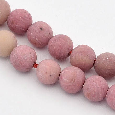 Brins de perles de rhodonite naturelle rondes givrées G-E302-105-4mm-1