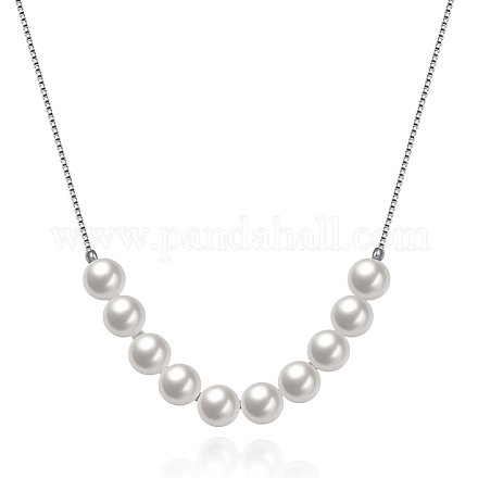 925 Sterling Silver Shell Pearl Beaded Necklaces NJEW-BB18719-1