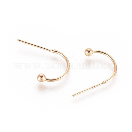 Brass C-shaped Hoop Circle Ball Stud Earrings X-KK-T032-009G-1