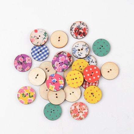 Printed Flat Round 2-Hole Wooden Buttons BUTT-K002-32L-07M-1