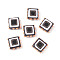 Baking Paint Glass Enamel Beads, Bumpy Square, Coffee, 13.5~14x13.5~14x6.5~7mm, Hole: 1mm