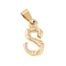 304 Stainless Steel Pendants, Bamboo Style, Letter, Ion Plating(IP), Real 18K Gold Plated, Letter.S, 19x11x3.5mm, Hole: 3x7mm