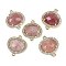 Natural Strawberry Quartz Faceted Oval Links, Rack Plating Brass Micro Pave Clear Cubic Zirconia Connector Charms, Golden, 20.5x17.5x4.5mm, Hole: 1.6mm