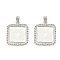 Alloy Pendant Cabochon Settings, with Rhinestone, Square, Silver, Tray: 25x25mm, 40.5x36x3.5mm, Hole: 7.5x5mm