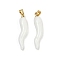 Handmade Lampwork with Brass Pendants, Horn of Plenty Charms, White, 26.5x6.5x6.5mm, Hole: 5x3.5mm