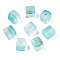 Frosted Glass Beads with Golden Glitter Powder, Two Tone, Cube, Dark Turquoise, 8x8x8mm, Hole: 1.5mm