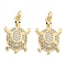 Brass Pave Clear Cubic Zirconia Pendants, Tortoise, with Jump Ring, Tortoise, 21x14x4mm, Hole: 5mm