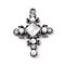 Cross Theme Brass Micro Pave Clear Cubic Zirconia Pendants, with Plastic Pearl, Clear, 29x22.5x5mm, Hole: 1.6mm