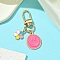 Alloy Enamel Pendant Decorations, with Alloy Swivel Clasps, Smiling Face & Flower, Deep Pink, 57mm