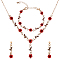 Siam Rhinestone Rose Flower Dangle Stud Earrings & Link Chain Bracelet & Lariat Necklace, Aluminium Jewelry Set for Women, Red Copper, 15.75 inch(40cm), 6-7/8 inch(17.5cm), 36mm, Pin: 0.8mm