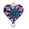 Alloy Enamel Connector Charms, Heart-Shaped Links with Flower Pattern, Platinum, Black, 20x16mm