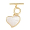 Brass Shell Toggle Clasps, Heart, Real 18K Gold Plated, Heart: 35mm long, Pendant: 21.5x22x2mm, Hole: 1.2mm, Bar: 22x4x2mm, Hole: 1.2mm
