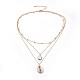 Conchiglia di ciprea e collane a strati con perle naturali barocche placcate keshi NJEW-JN02389-1