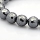 Non-magnetic Hematite Faceted Round Beads Stretch Bracelets for Valentine's Day Gift BJEW-M066-03-2