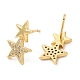 Boucles d'oreilles étoile en laiton plaqué en crémaillère avec zircone cubique EJEW-D061-09G-2