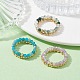 3 set di 3 anelli elasticizzati con perline rotonde in ottone e pietre preziose naturali miste in stile 21 RJEW-TA00088-2