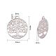 CREATPLANET 1 Box Alloy Pendants Matte Style Dangle Charms Flat Round with Tree of Life Charms 925 Sterling Silver Plated Pendants for Jewelry Making 48x43x2mm PALLOY-SC0001-80MS-2