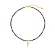 Halskette mit Kreuzanhänger aus Edelstahl mit natürlichen Lapislazuli-Perlen MG1904-3-1