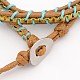 Three Loops Braided Box Chain Leather Cord Wrap Bracelets BJEW-O067-13-3
